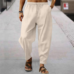 Men's Breathable Cotton And Linen Striped Loose Casual Sports Trousers 71867122X