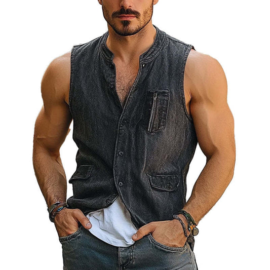 Men's Vintage Denim Single Breasted Vest MTA1781C8X