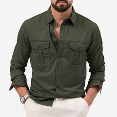 Men's Casual Button-Up Shirt with Chest Pockets - Perfect for Spring and Summer