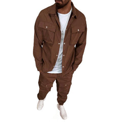 Men's Solid Color Lapel Single Breasted Jacket Trousers Cargo Set 01388512Z