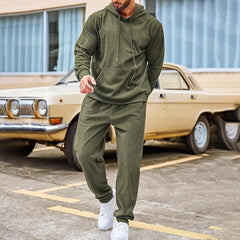 Men's Olive Green Hooded Tracksuit Set - Perfect for Casual and Sporty Looks