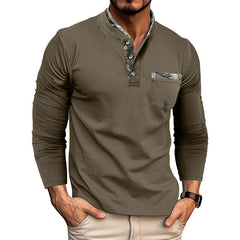 Men's Casual Henley Shirt with Camouflage Accents - Perfect for Everyday Wear