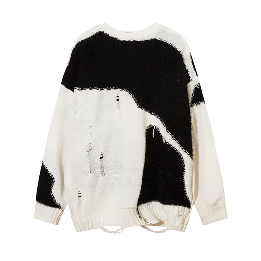 Distressed Heart Patch Sweater - Trendy And Cozy For Casual Wear