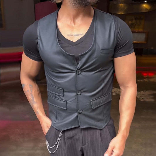 Men's Vintage Casual Solid Color Matte Leather Vest MTA2755C4TO