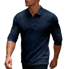 Men's Stylish Long Sleeve Polo Shirt with Geometric Pattern