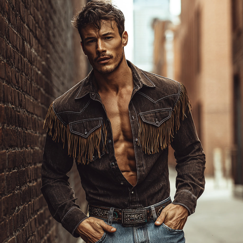 Rustic Fringe Denim Jacket with Western Charm