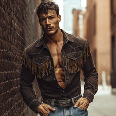 Rustic Fringe Denim Jacket with Western Charm