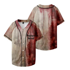 Distressed Baseball Jersey with "I'M FINE" Graphic - Perfect for Casual Wear and Halloween