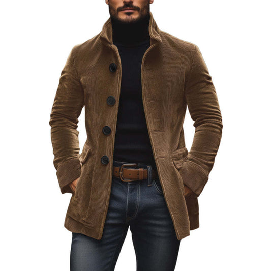Men's Vintage Corduroy Stand Collar Single Breasted Slim Short Coat 66901253M