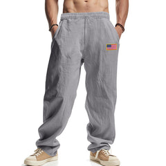 Men's Casual Loose-Fit Pants with Flag Patch - Perfect for Everyday Wear