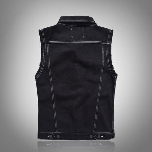 Stylish Denim Vest with Embroidered Patches for Men - Perfect for Casual and Outdoor Adventures