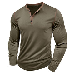 Men's Stylish Henley Long Sleeve T-Shirt - Perfect For Casual And Everyday Wear
