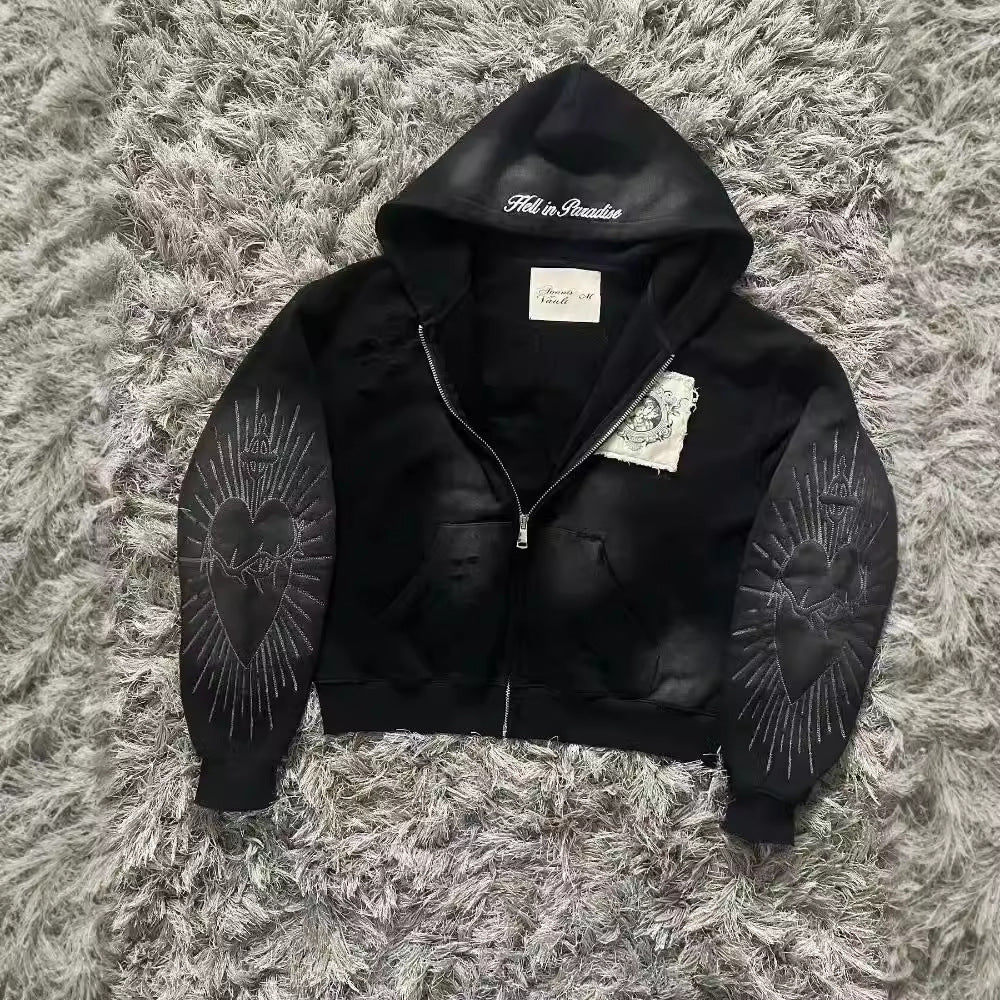 Stylish Embroidered Heart Hoodie with Unique Patch Design for Casual Wear