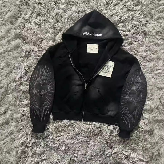 Stylish Embroidered Heart Hoodie with Unique Patch Design for Casual Wear
