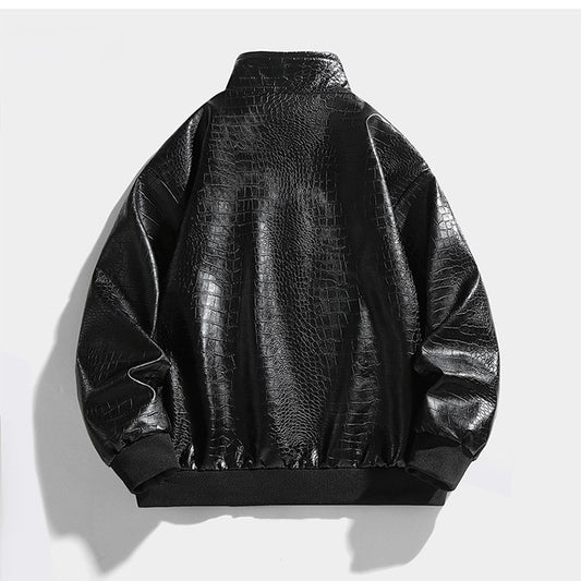 Men's Fashion Crocodile - Pattern Faux Leather Stand Collar Single Breasted Stylish Jacket