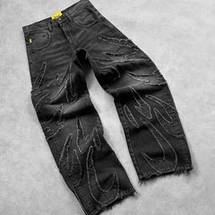 Unique Embroidered Denim Trousers with Artistic Design for Fashion Lovers