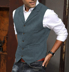 Men's Vintage Herringbone Lapel Single Breasted Slim Vest 34062296M