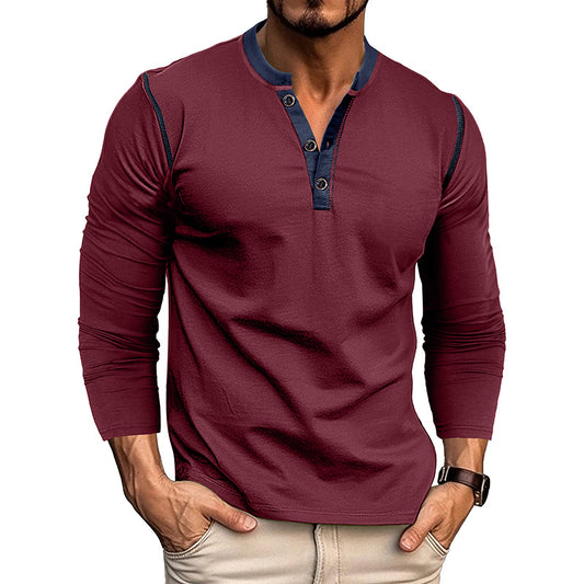 Men's Casual Cotton Blend Henley Neck Slim Fit Long Sleeve T-Shirt 76589210M