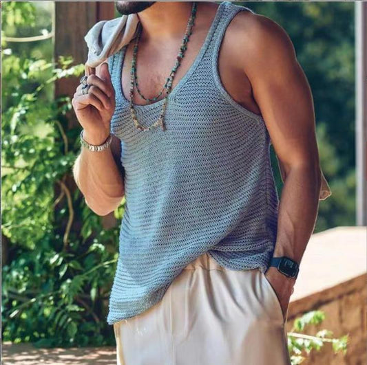 Men's Casual Solid Color Knitted Tank Top 55936533Y