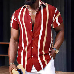 Men's Casual Striped Printed Lapel Short Sleeve Shirt 20632093Y