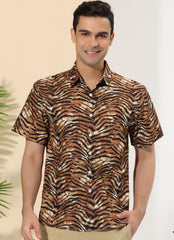 Men's Summer Retro Tiger Print Casual Short Sleeve Shirt MTA0128D7U