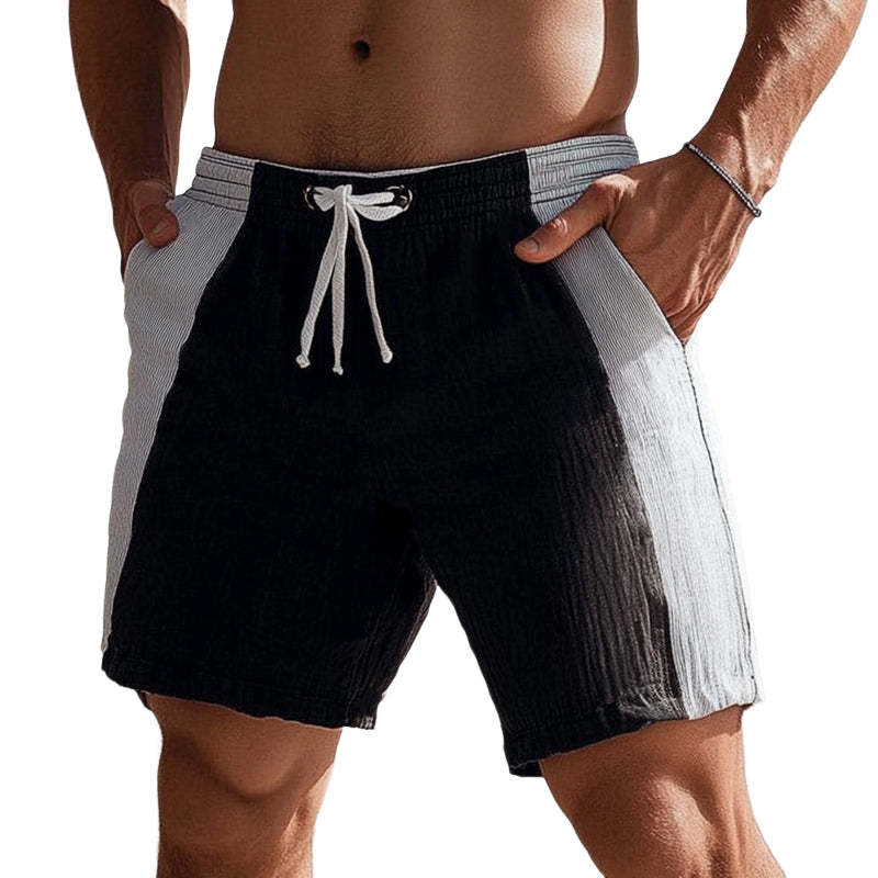 Men's Summer Black And White Stitching Casual Lace-Up Shorts MTA0753D1U