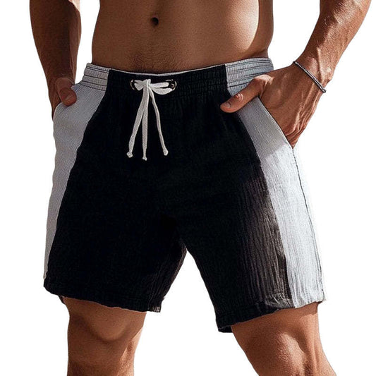 Men's Summer Black And White Stitching Casual Lace-Up Shorts MTA0753D1U