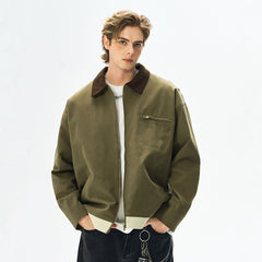Olive Green Bomber Jacket with Contrast Collar - Perfect for Casual and Streetwear Styles