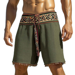 Men's Summer Retro Embroidered Cotton And Linen Shorts MTA0902D7U