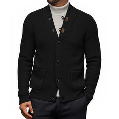 Stylish Men's V-Neck Cardigan Sweater with Unique Toggle Closure