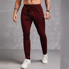Men's Stylish Striped Jogger Pants With Adjustable Drawstring For Casual Wear