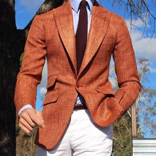 Men's Solid Color Lapel Cotton And Linen Blazer 41766433X