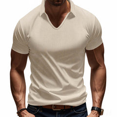 Men's Solid Color Waffle Lapel Short Sleeve POLO Shirt MTA0158D6X