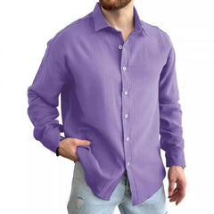 Men's Solid Long Sleeve Lapel Shirt 21872099Y