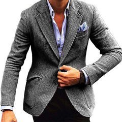 Men's Vintage Herringbone Lapel Single Breasted Blazer 84719153M