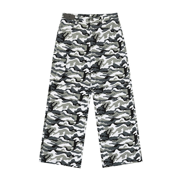 Camouflage Print Wide-Leg Pants for Casual and Outdoor Use
