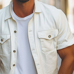 Men's Summer Loose Basic Lapel Short Sleeve Shirt MTA0198D4U