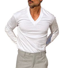 Men's Solid Color Blend V-Neck Long Sleeve T-Shirt MTA2785C7X