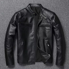 Classic Motorcycle Jacket With Distressed Finish For Men