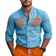 Men's Light Blue Contrast Embroidered Denim Shirt MTA2236C1U