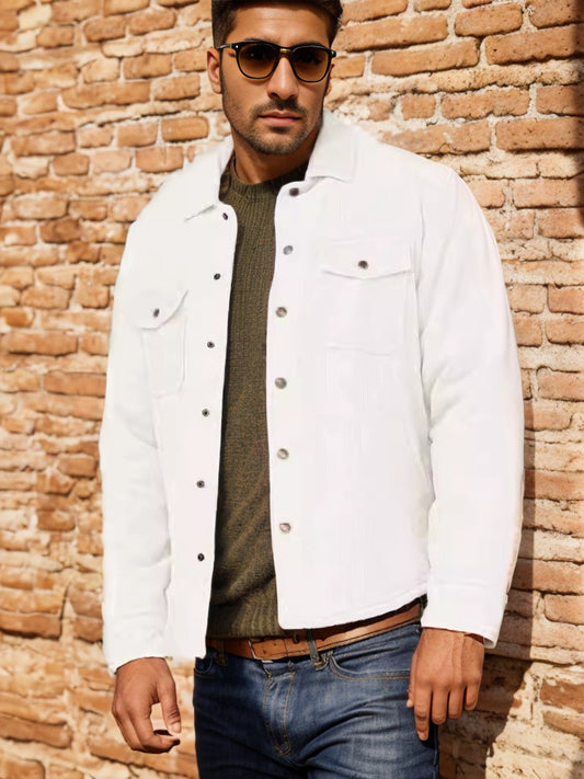 Stylish White Jacket with Detachable Fur Collar for Men - Perfect for Winter and Casual Outfits