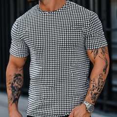 Men's Casual Houndstooth Round Neck Slim Short Sleeve T-Shirt MTA1862C7M