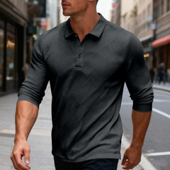 Men's Stylish Long Sleeve Polo Shirt with Geometric Pattern