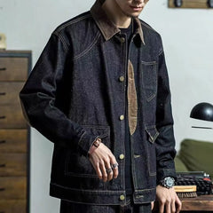 Stylish Denim Jacket with Contrast Elbow Patches for Men