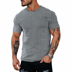 Men's Casual Houndstooth Round Neck Slim Short Sleeve T-Shirt MTA1862C7M