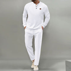 Men's Casual Henley Tracksuit Set - Perfect For Comfort And Style