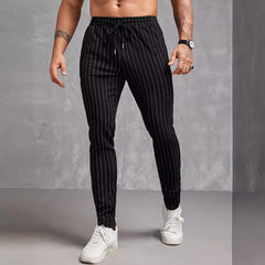 Men's Stylish Striped Jogger Pants With Adjustable Drawstring For Casual Wear