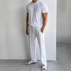 Stylish White Casual Pants with Denim Jacket for Modern Men