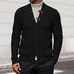 Stylish Men's V-Neck Cardigan Sweater with Unique Toggle Closure