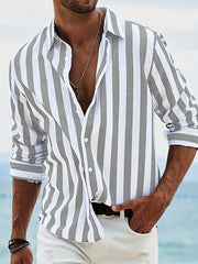 Striped Casual Button-Up Shirt For Men - Perfect For Summer And Spring Outfits